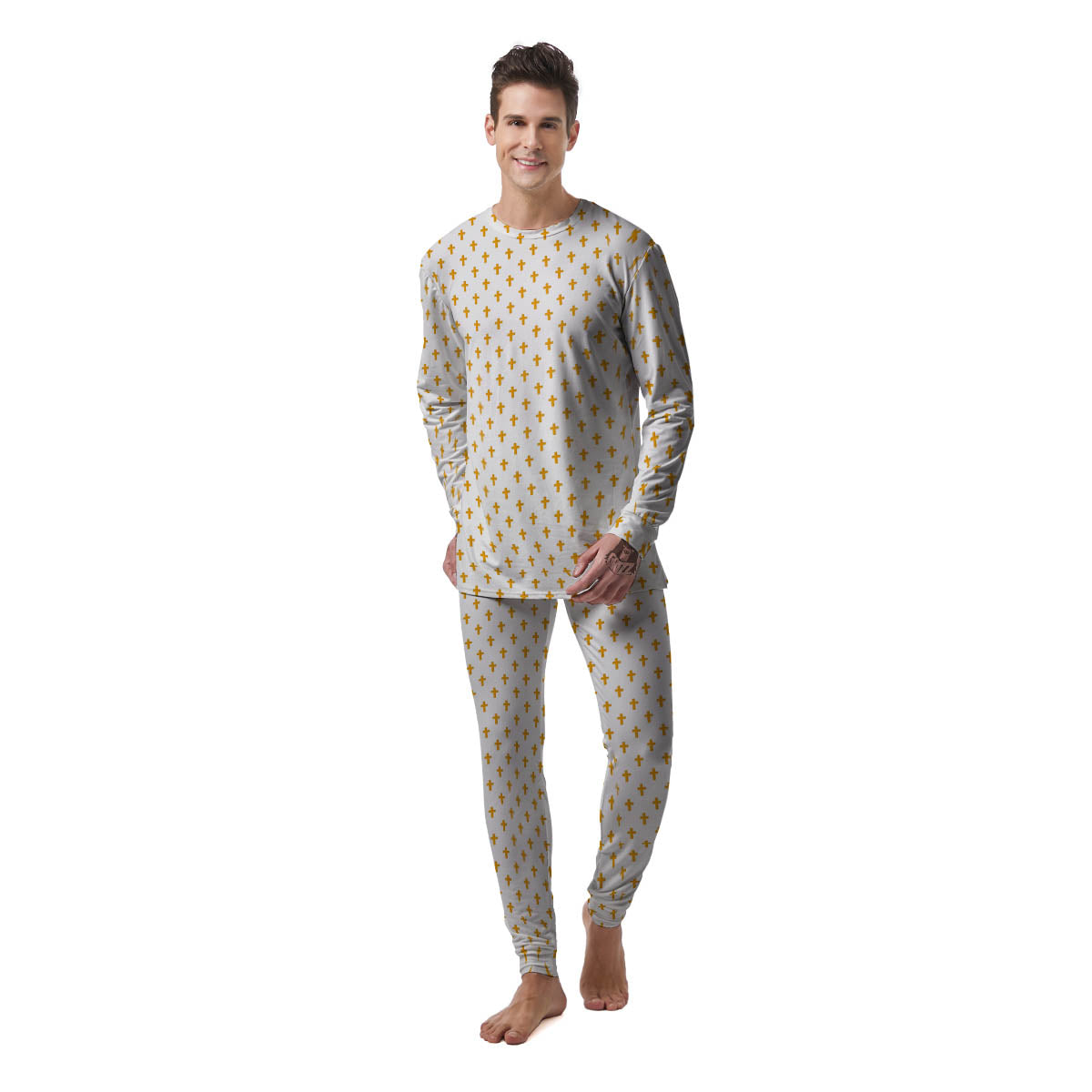 Orthodox Cross Print Pattern Men's Pajamas-grizzshop