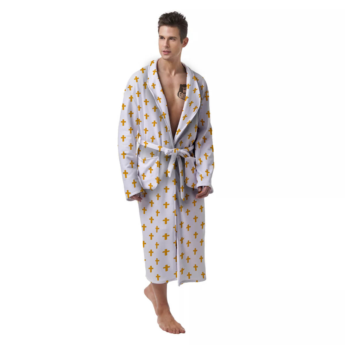 Orthodox Cross Print Pattern Men's Robe-grizzshop