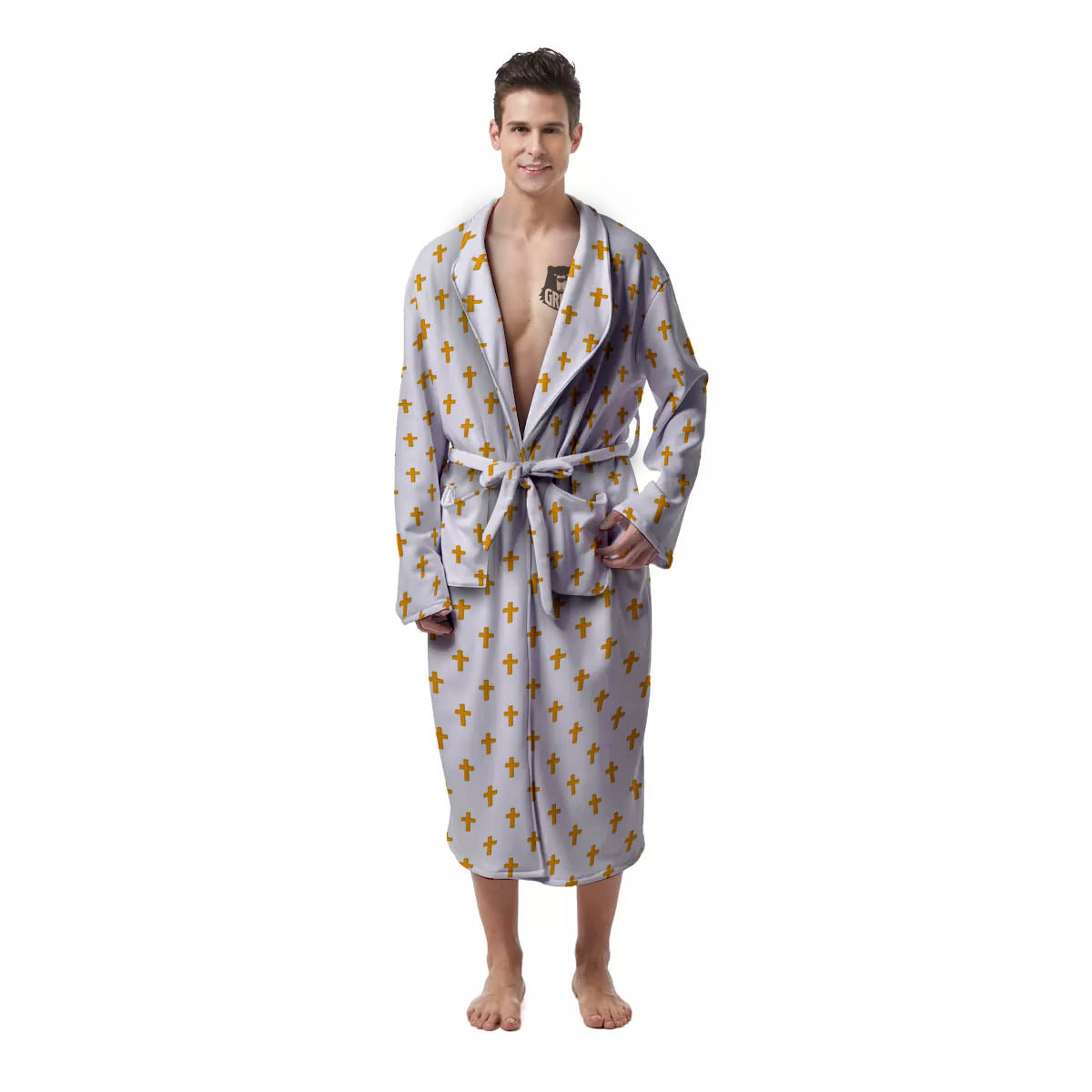 Orthodox Cross Print Pattern Men's Robe-grizzshop