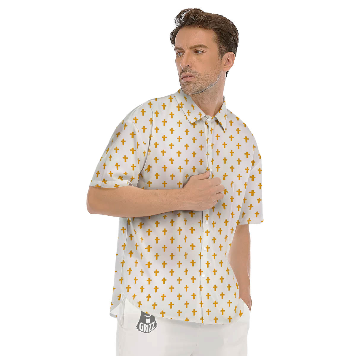 Orthodox Cross Print Pattern Men's Short Sleeve Shirts-grizzshop