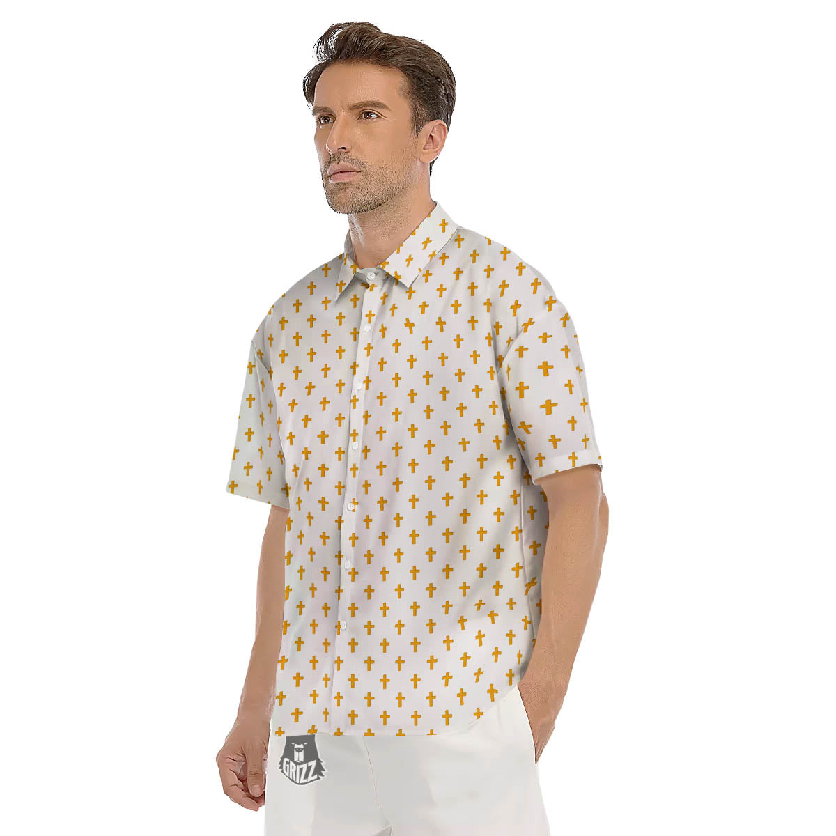 Orthodox Cross Print Pattern Men's Short Sleeve Shirts-grizzshop