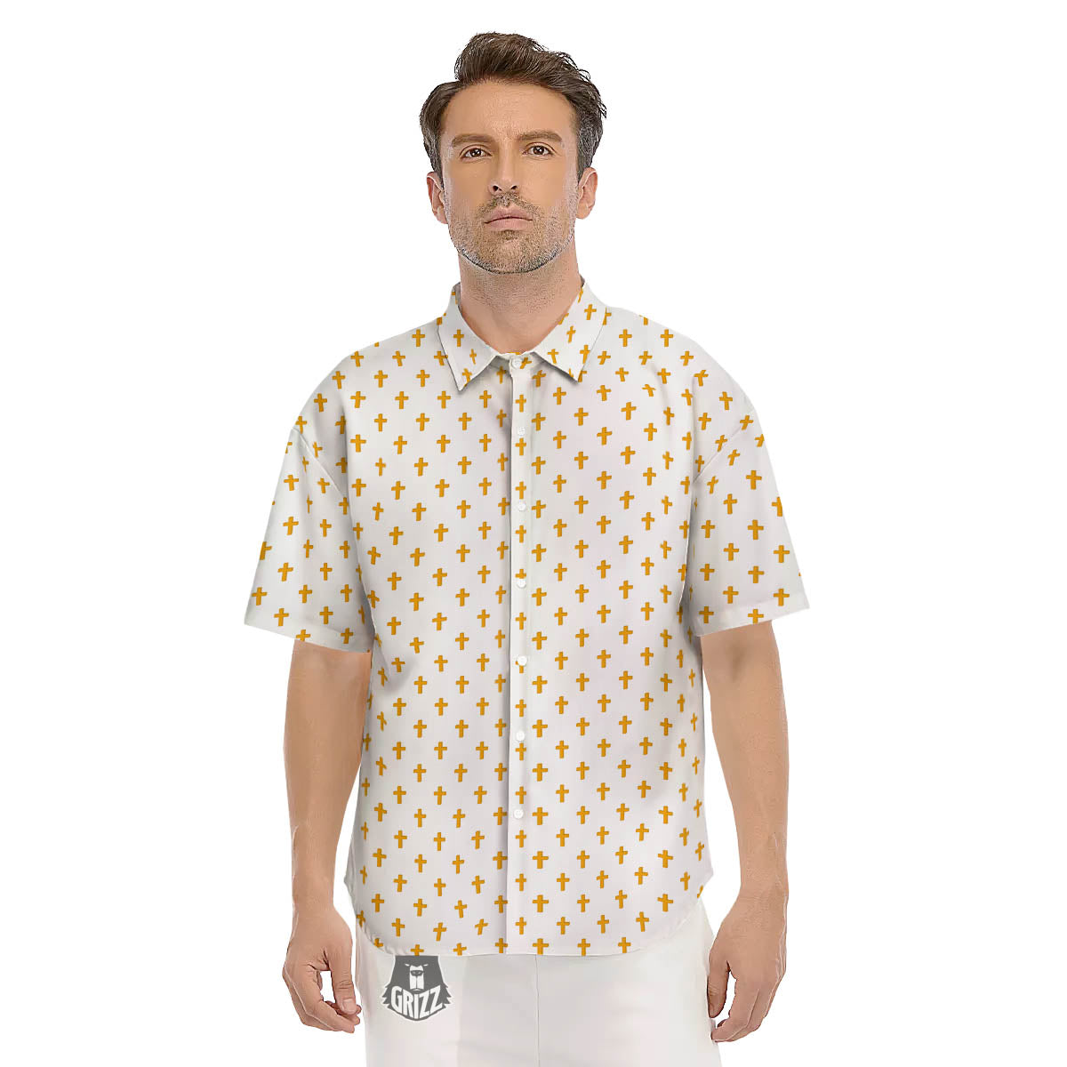Orthodox Cross Print Pattern Men's Short Sleeve Shirts-grizzshop