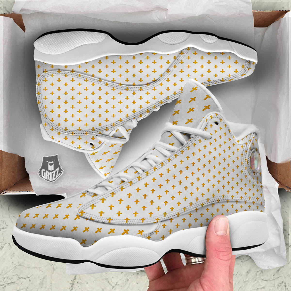 Orthodox Cross Print Pattern White Basketball Shoes-grizzshop