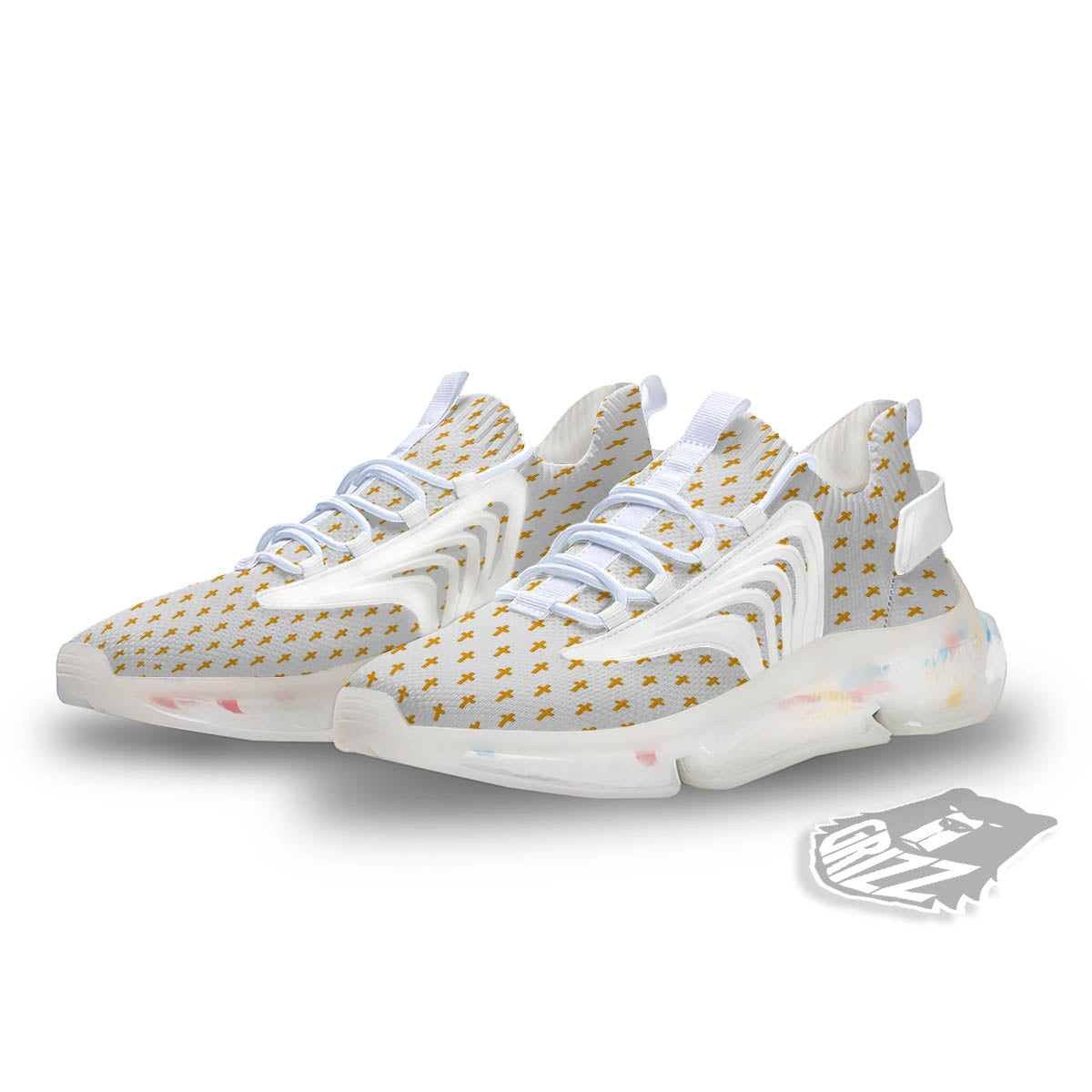 Orthodox Cross Print Pattern White Gym Shoes-grizzshop