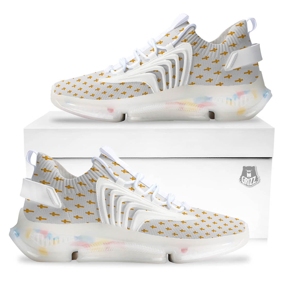 Orthodox Cross Print Pattern White Gym Shoes-grizzshop