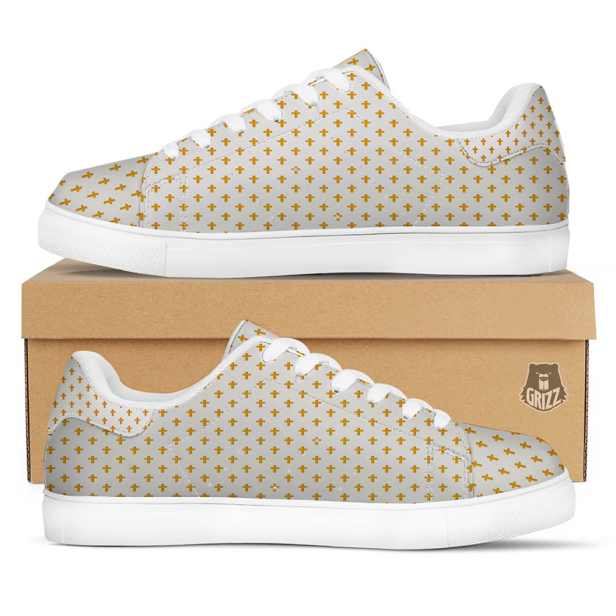 Orthodox Cross Print Pattern White Low Top Sneakers-grizzshop