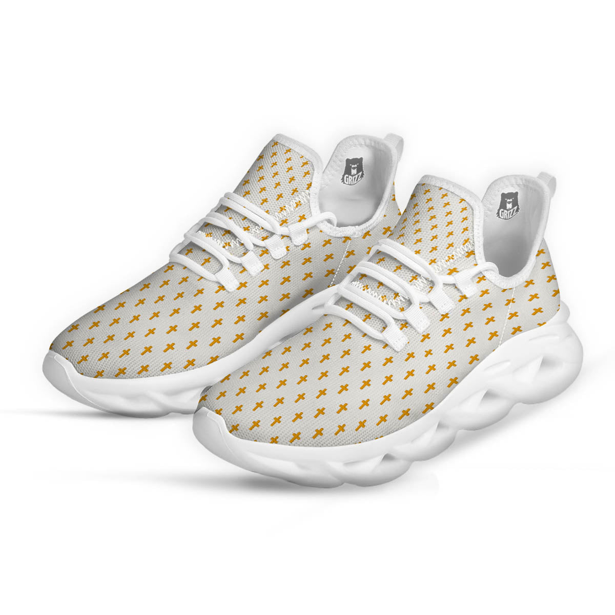 Orthodox Cross Print Pattern White Running Shoes-grizzshop