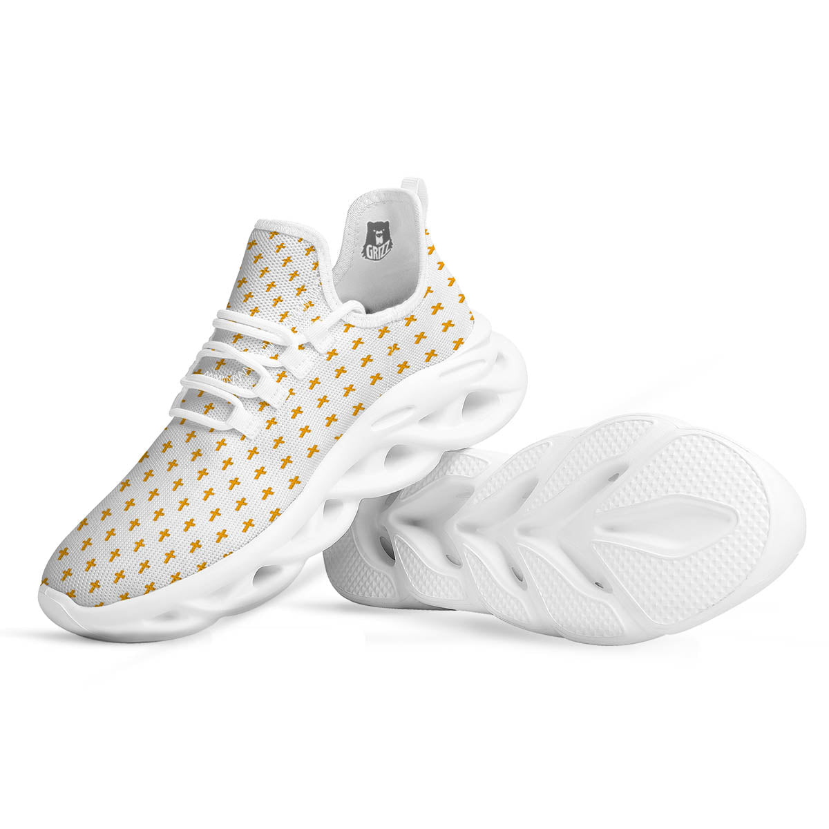 Orthodox Cross Print Pattern White Running Shoes-grizzshop