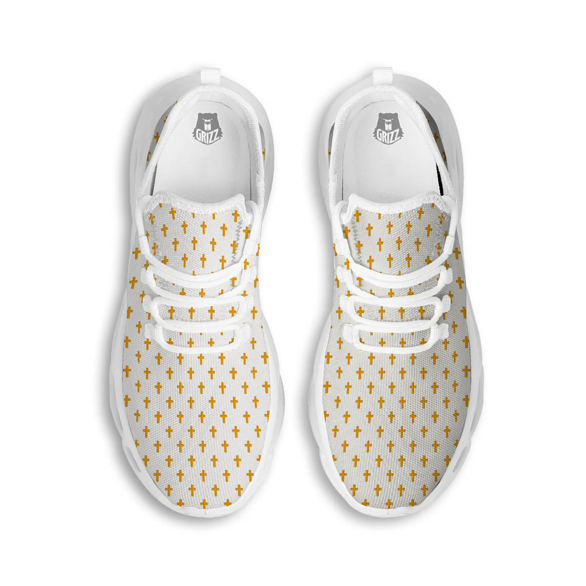 Orthodox Cross Print Pattern White Running Shoes-grizzshop