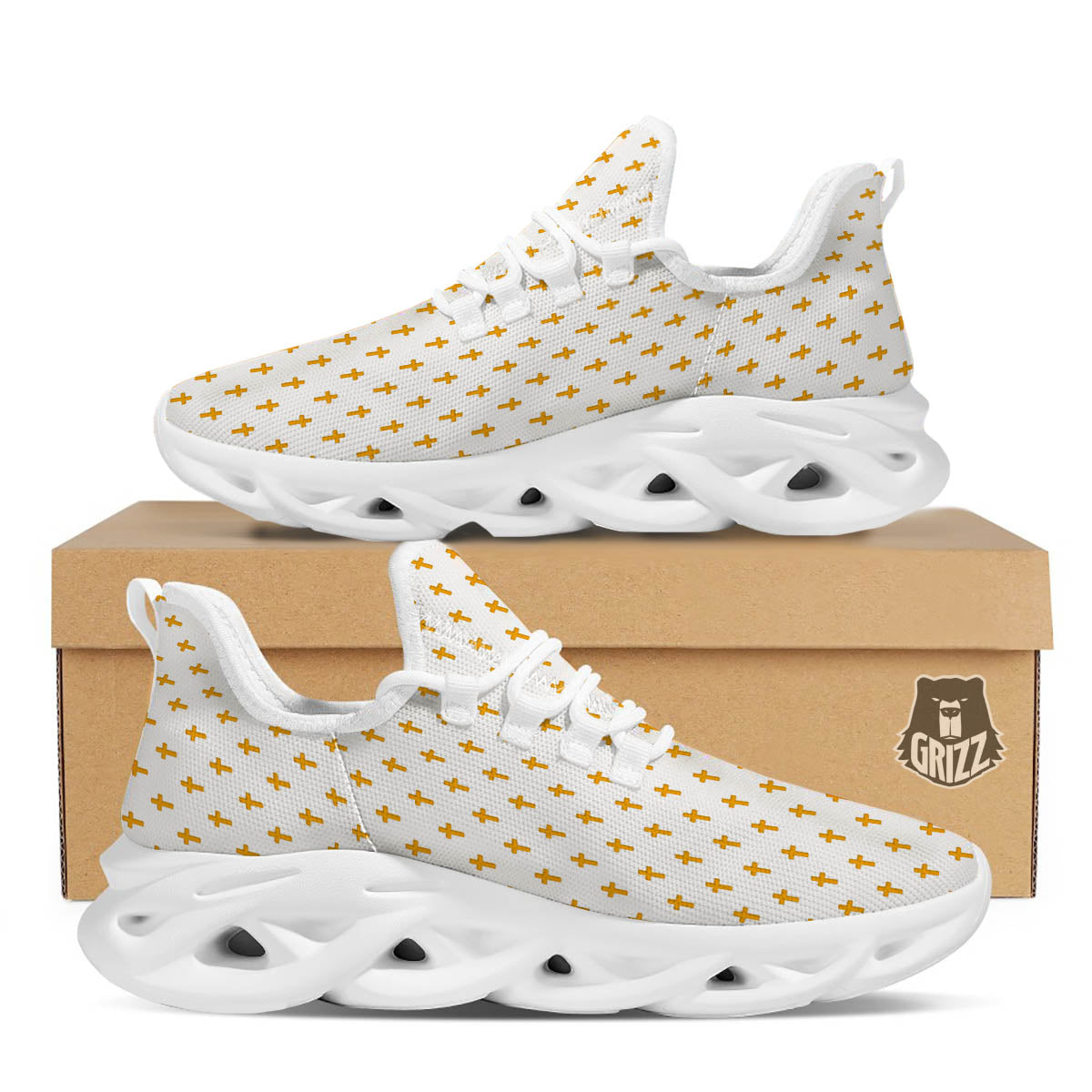 Orthodox Cross Print Pattern White Running Shoes-grizzshop