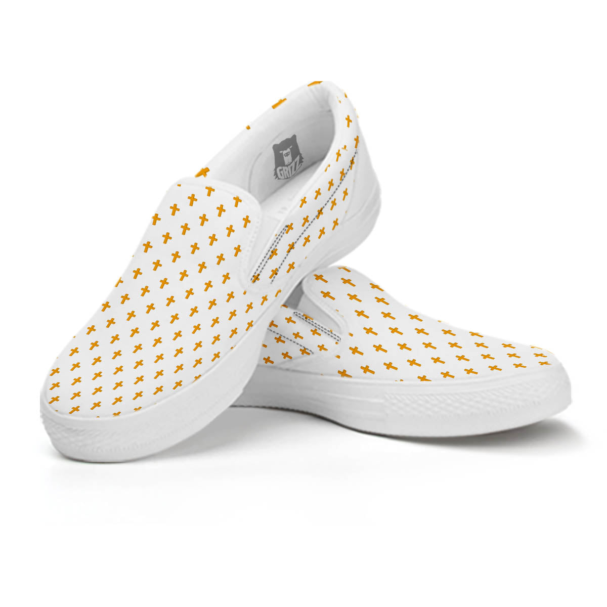 Orthodox Cross Print Pattern White Slip On Shoes-grizzshop