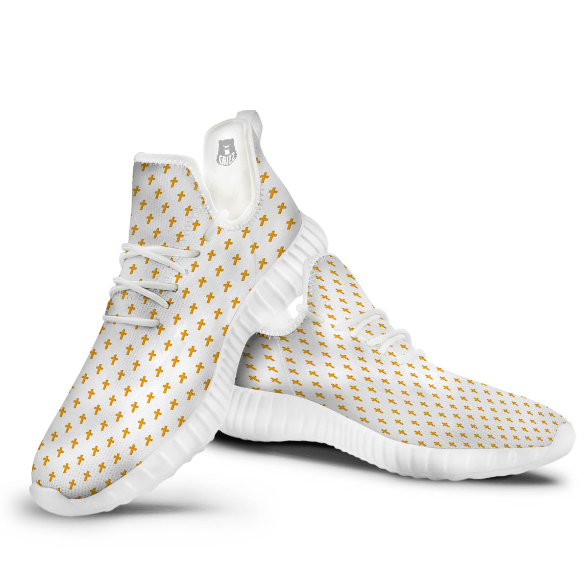 Orthodox Cross Print Pattern White Walking Shoes-grizzshop