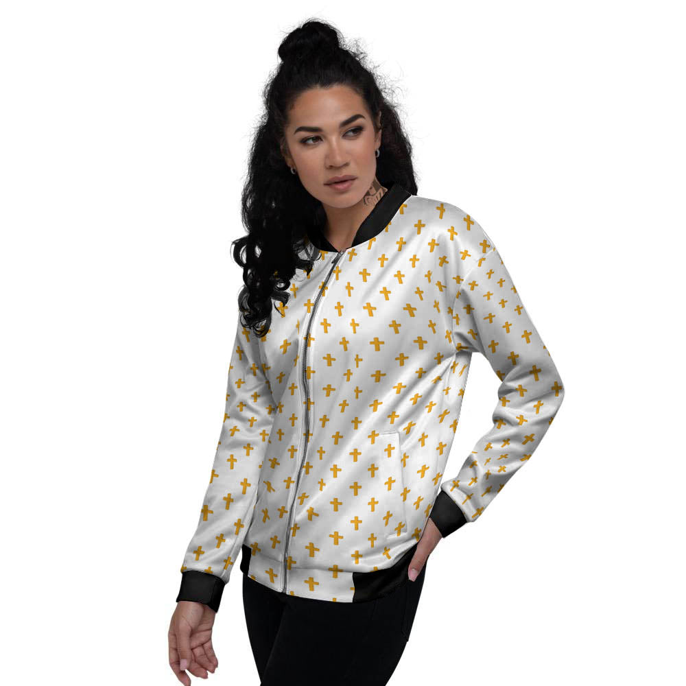 Orthodox Cross Print Pattern Women's Bomber Jacket-grizzshop