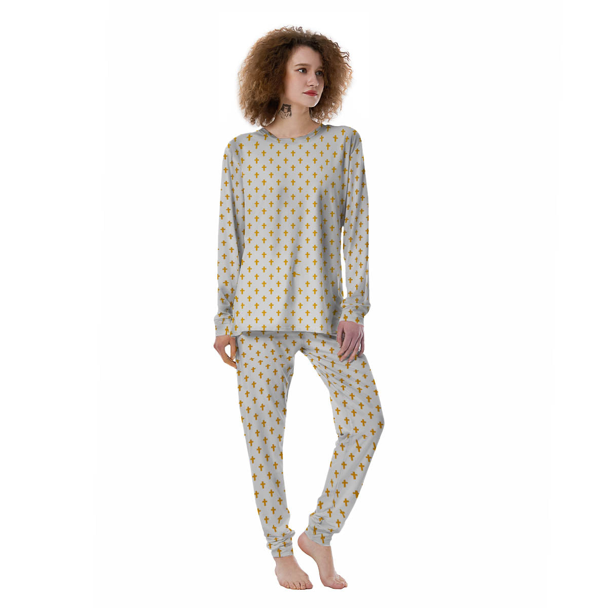 Orthodox Cross Print Pattern Women's Pajamas-grizzshop