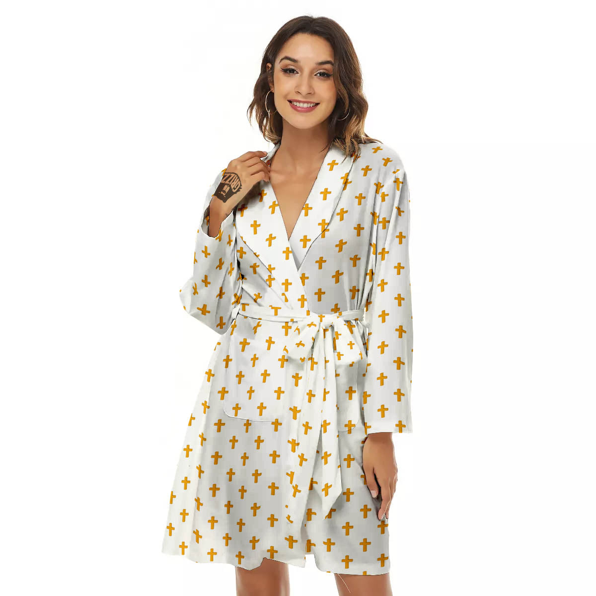 Orthodox Cross Print Pattern Women's Robe-grizzshop