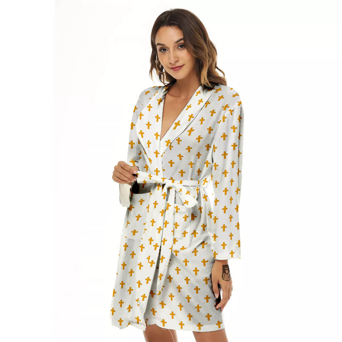 Orthodox Cross Print Pattern Women's Robe-grizzshop
