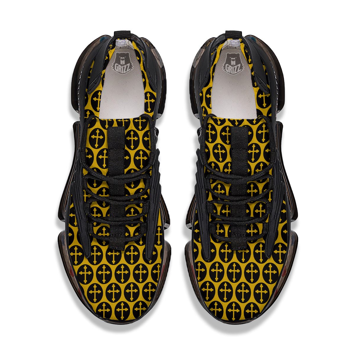 Orthodox Gold And Black Print Pattern Black Gym Shoes-grizzshop