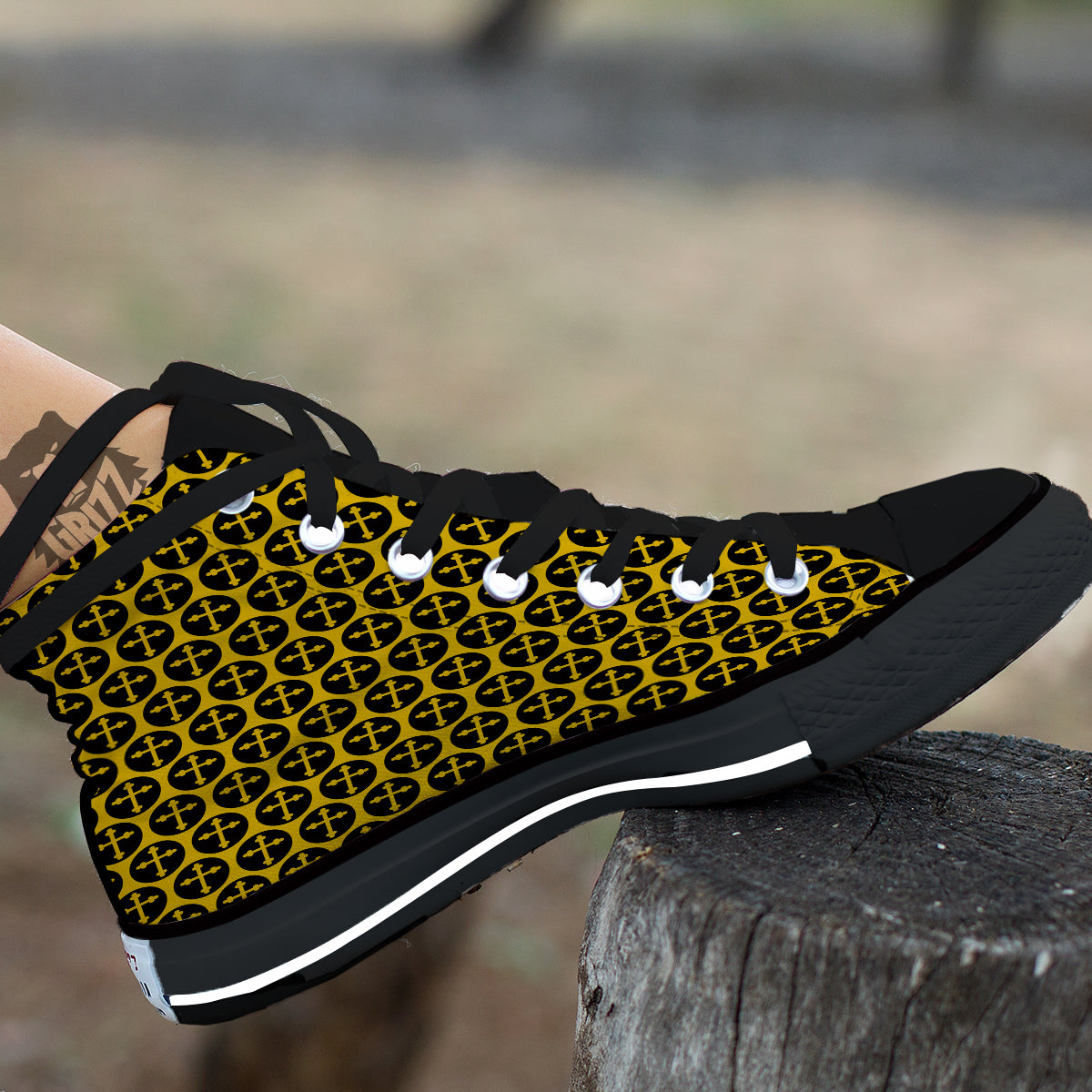 Orthodox Gold And Black Print Pattern Black High Top Shoes-grizzshop