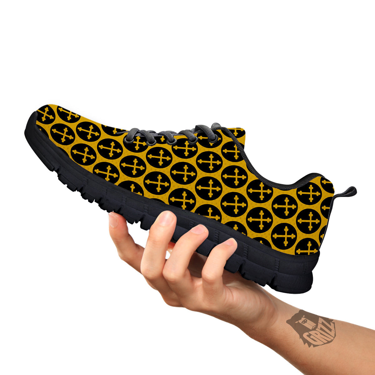 Orthodox Gold And Black Print Pattern Black Sneaker-grizzshop