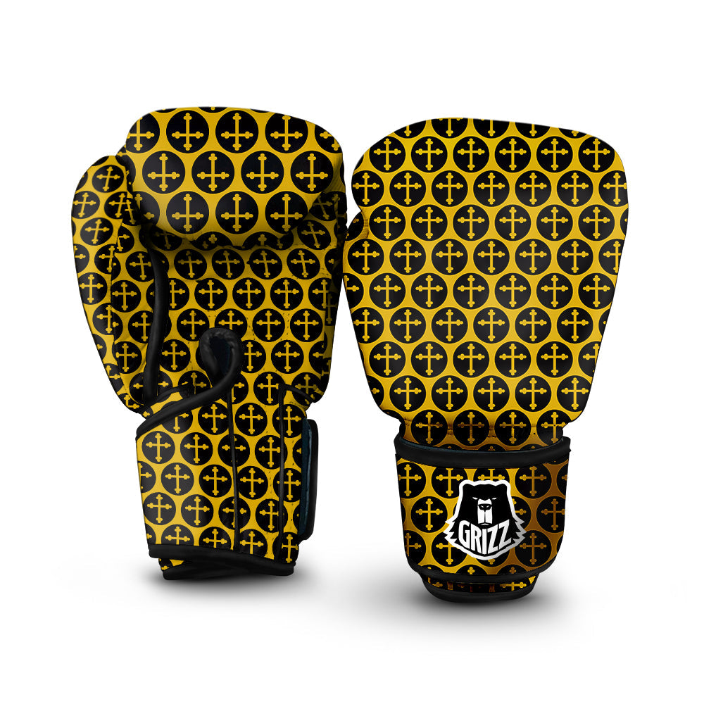Orthodox Gold And Black Print Pattern Boxing Gloves-grizzshop