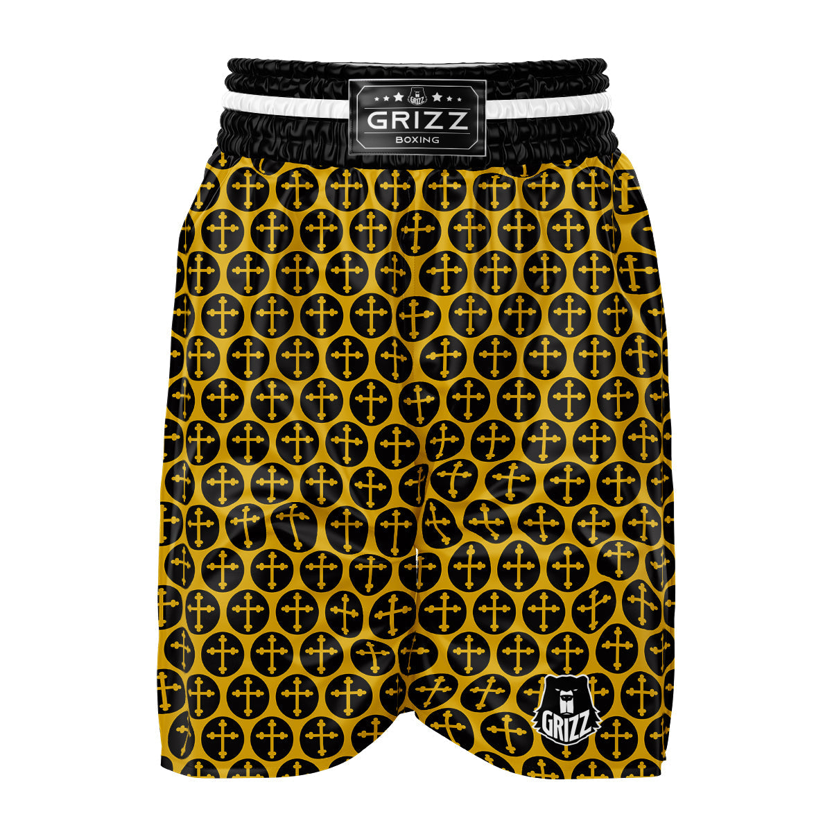 Orthodox Gold And Black Print Pattern Boxing Shorts-grizzshop