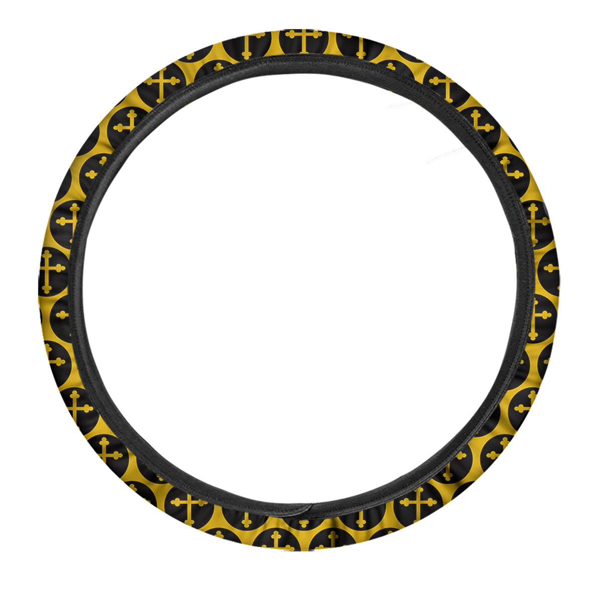 Orthodox Gold And Black Print Pattern Car Steering Wheel Cover-grizzshop