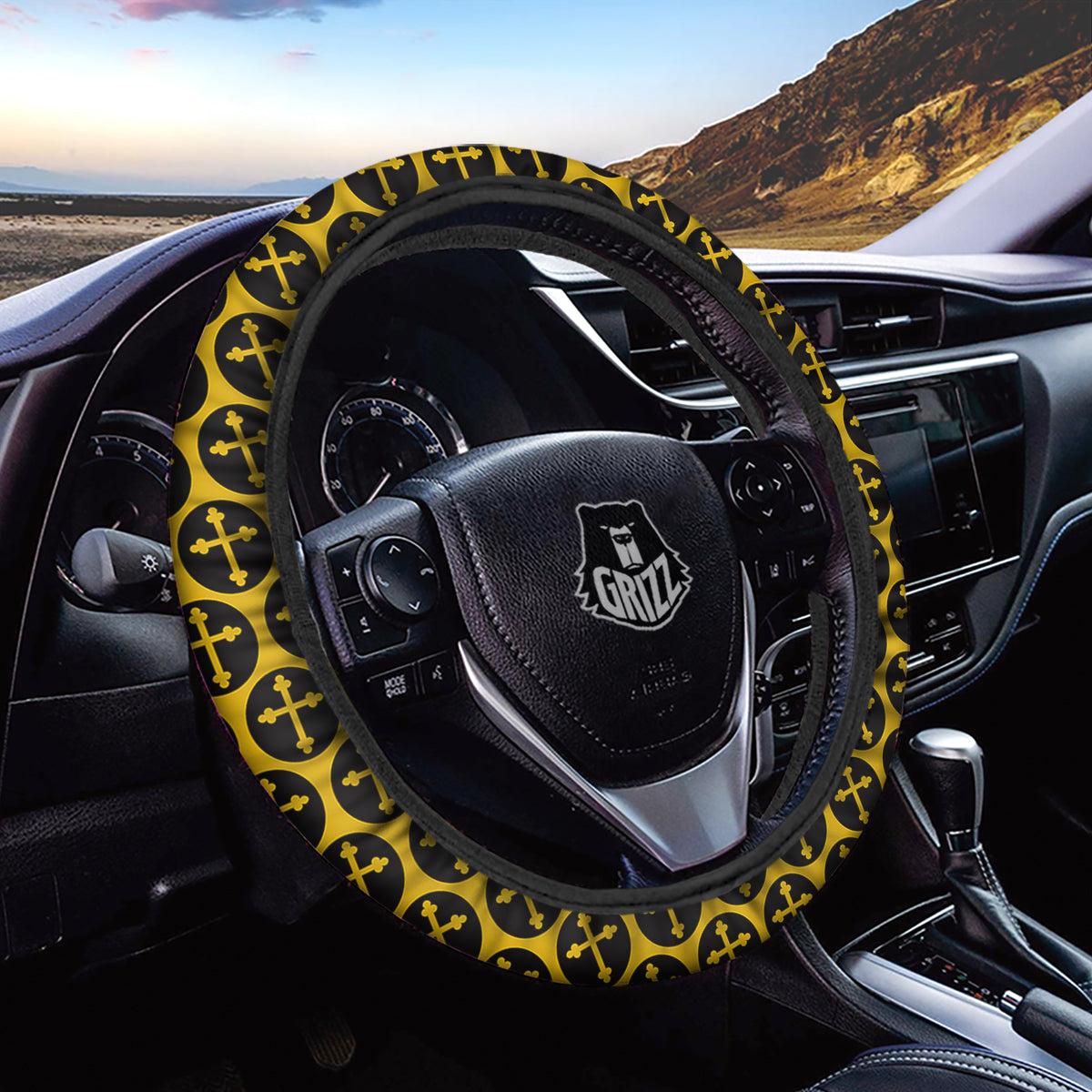 Orthodox Gold And Black Print Pattern Car Steering Wheel Cover-grizzshop