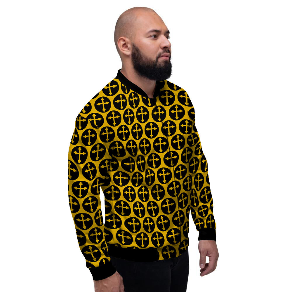 Orthodox Gold And Black Print Pattern Men's Bomber Jacket-grizzshop