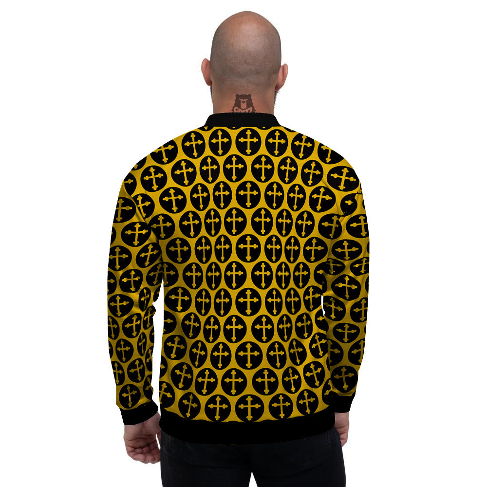 Orthodox Gold And Black Print Pattern Men's Bomber Jacket-grizzshop