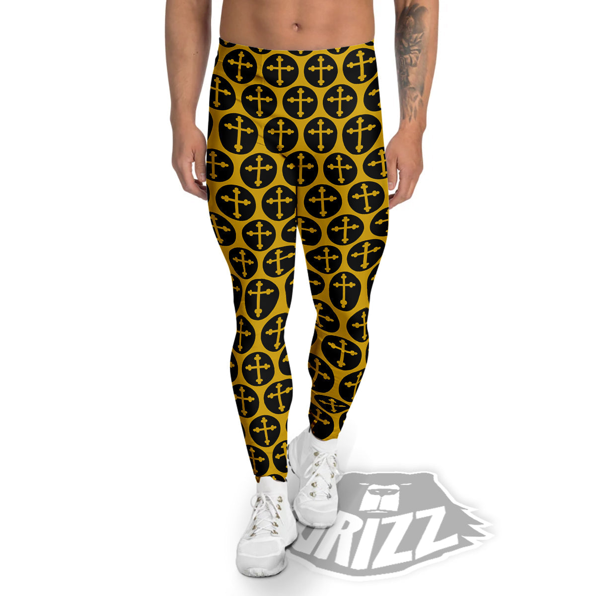 Orthodox Gold And Black Print Pattern Men's Leggings-grizzshop