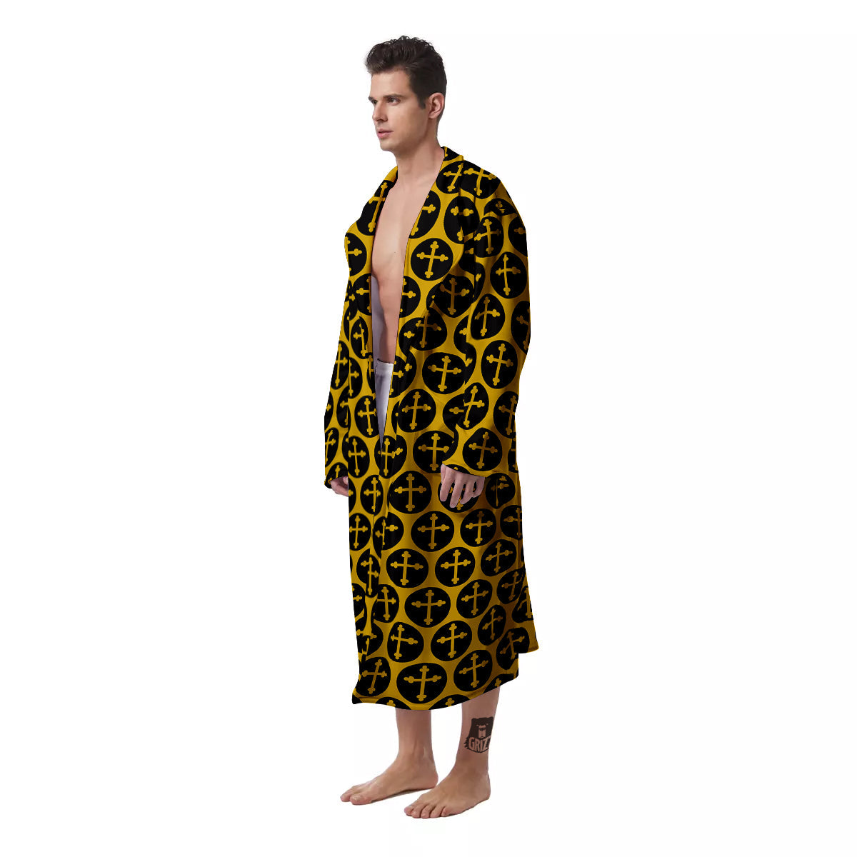 Orthodox Gold And Black Print Pattern Men's Robe-grizzshop