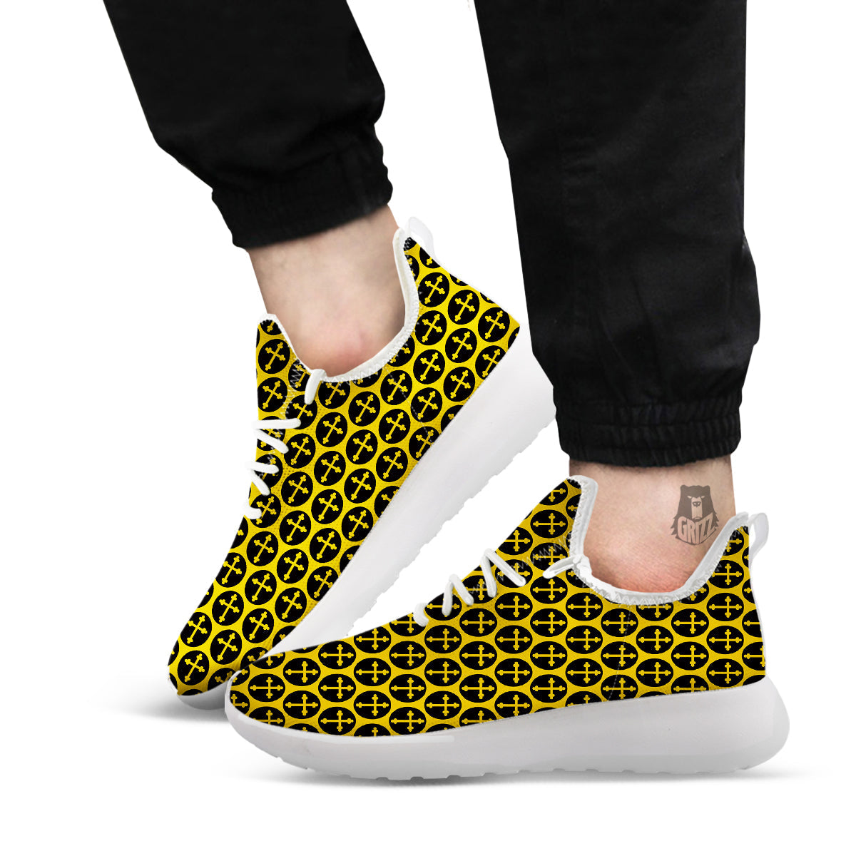 Orthodox Gold And Black Print Pattern White Athletic Shoes-grizzshop