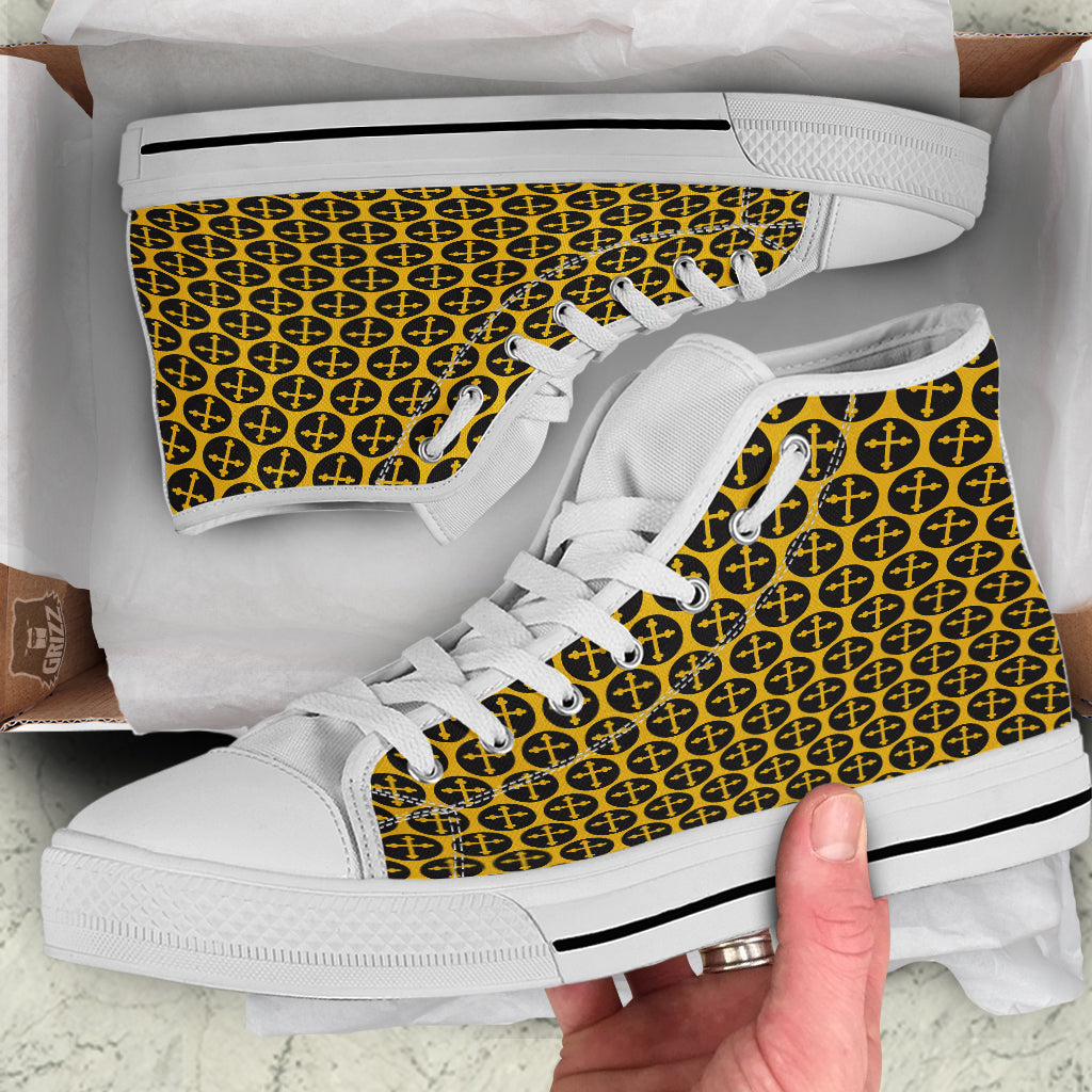 Orthodox Gold And Black Print Pattern White High Top Shoes-grizzshop