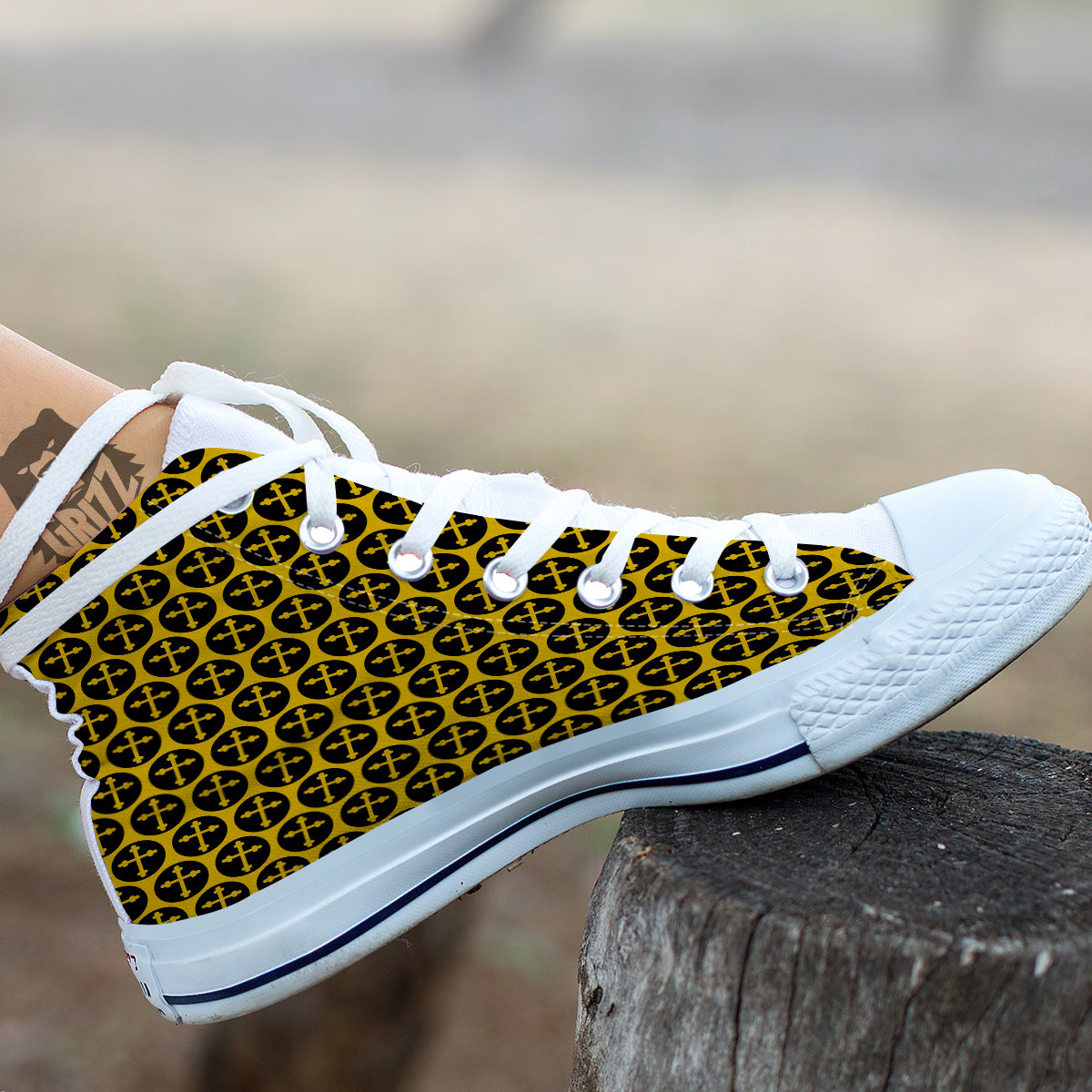 Orthodox Gold And Black Print Pattern White High Top Shoes-grizzshop