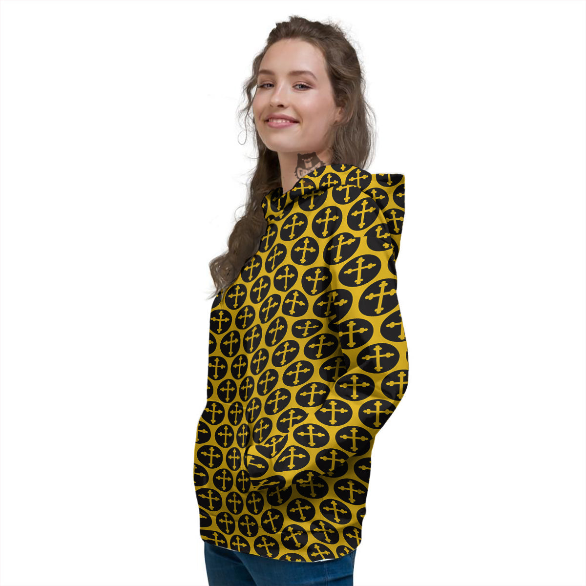 Orthodox Gold And Black Print Pattern Women's Hoodie-grizzshop