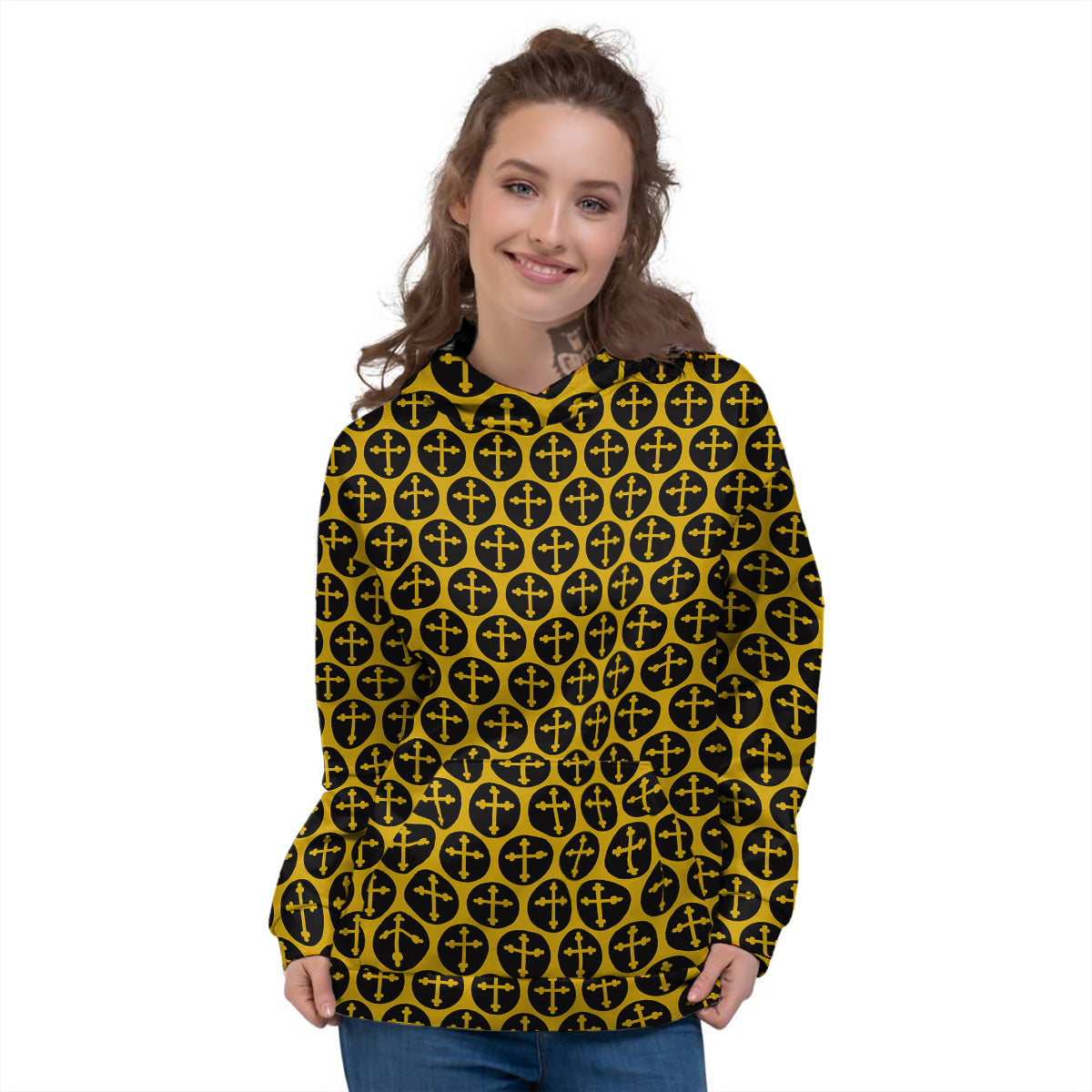 Orthodox Gold And Black Print Pattern Women's Hoodie-grizzshop