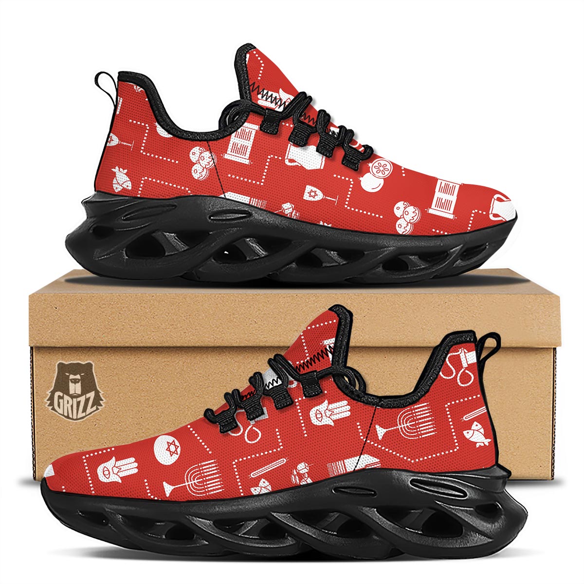 Orthodox Print Pattern Black Running Shoes-grizzshop