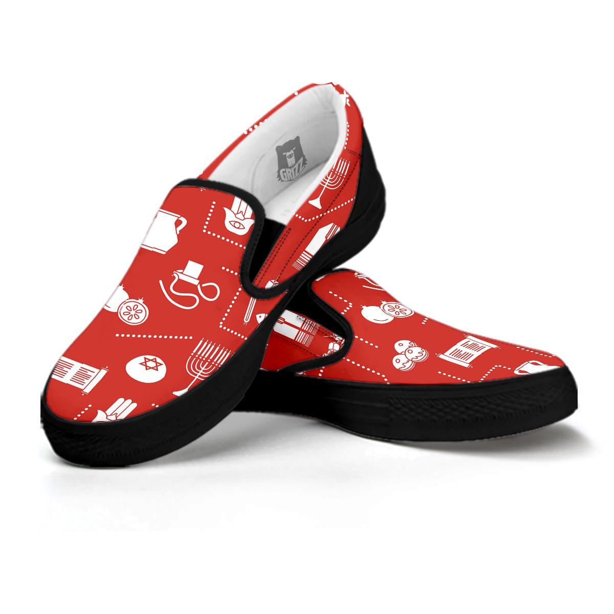 Orthodox Print Pattern Black Slip On Shoes-grizzshop