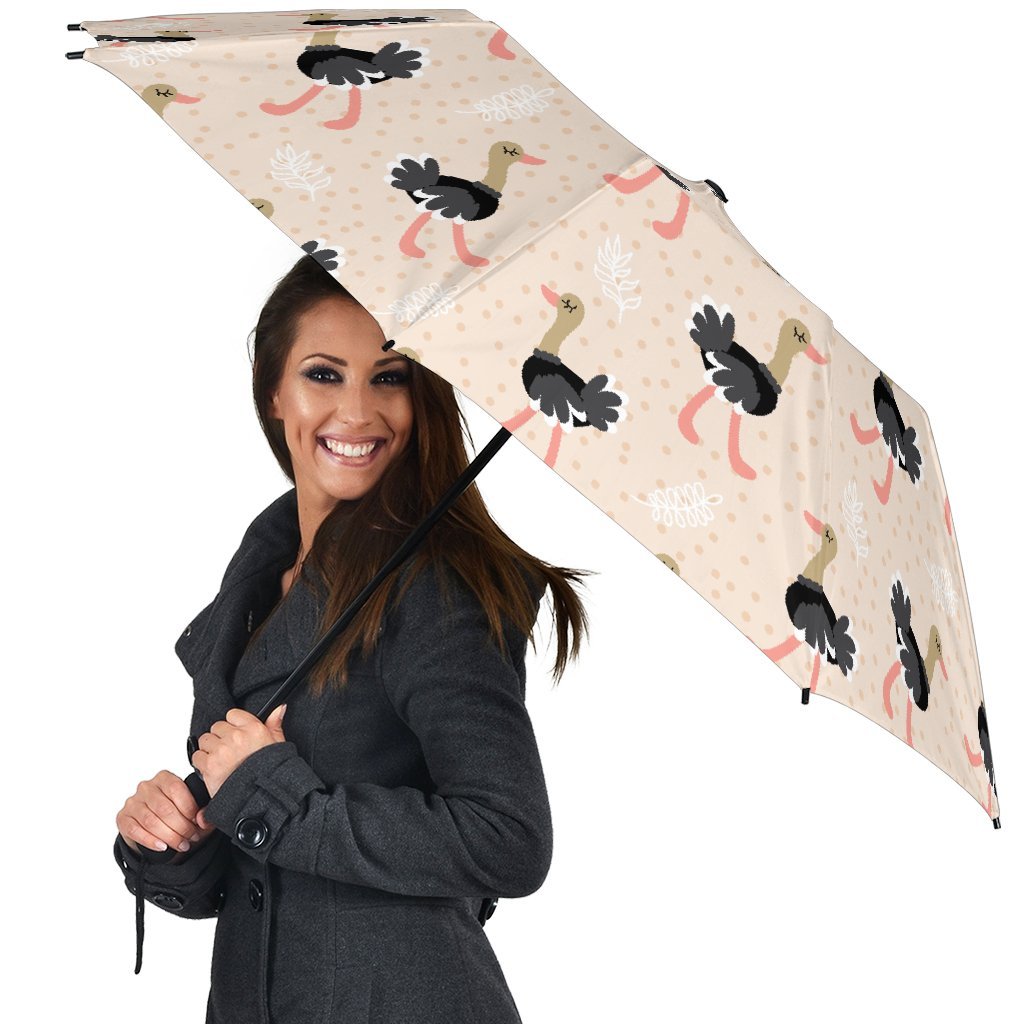 Ostrich Cute Pattern Print Automatic Foldable Umbrella-grizzshop