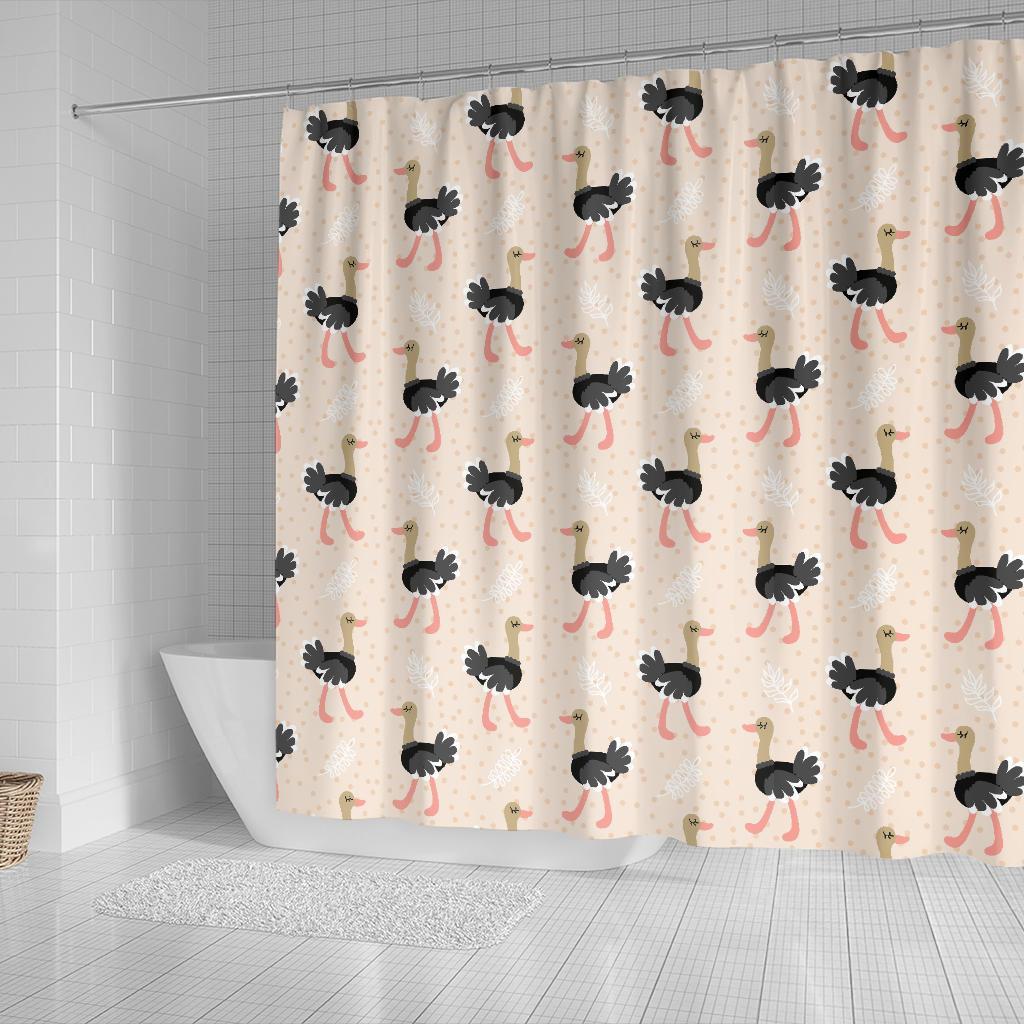 Ostrich Cute Pattern Print Bathroom Shower Curtain-grizzshop