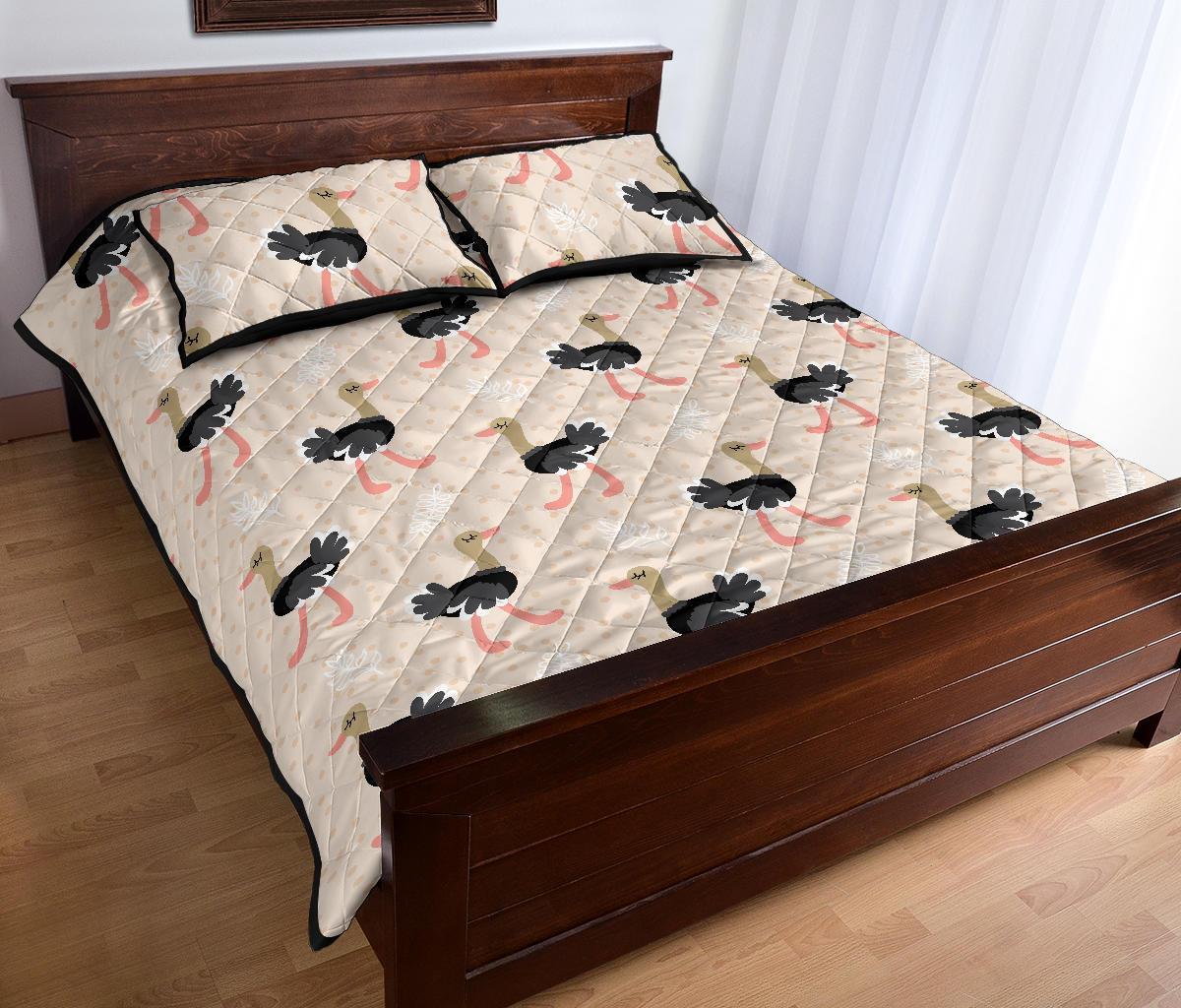 Ostrich Cute Pattern Print Bed Set Quilt-grizzshop