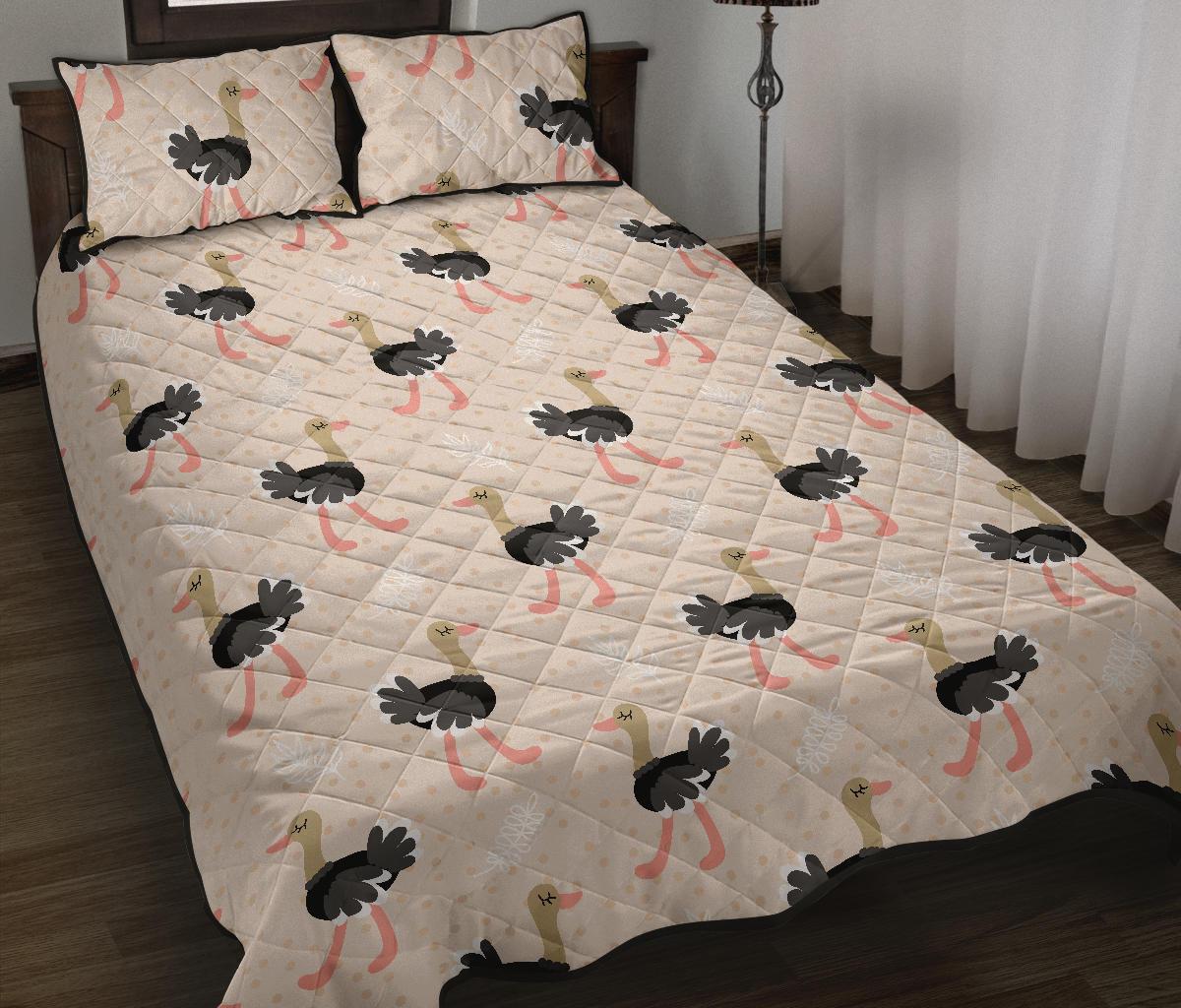 Ostrich Cute Pattern Print Bed Set Quilt-grizzshop