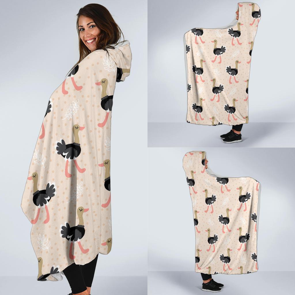 Ostrich Cute Pattern Print Hooded Blanket-grizzshop