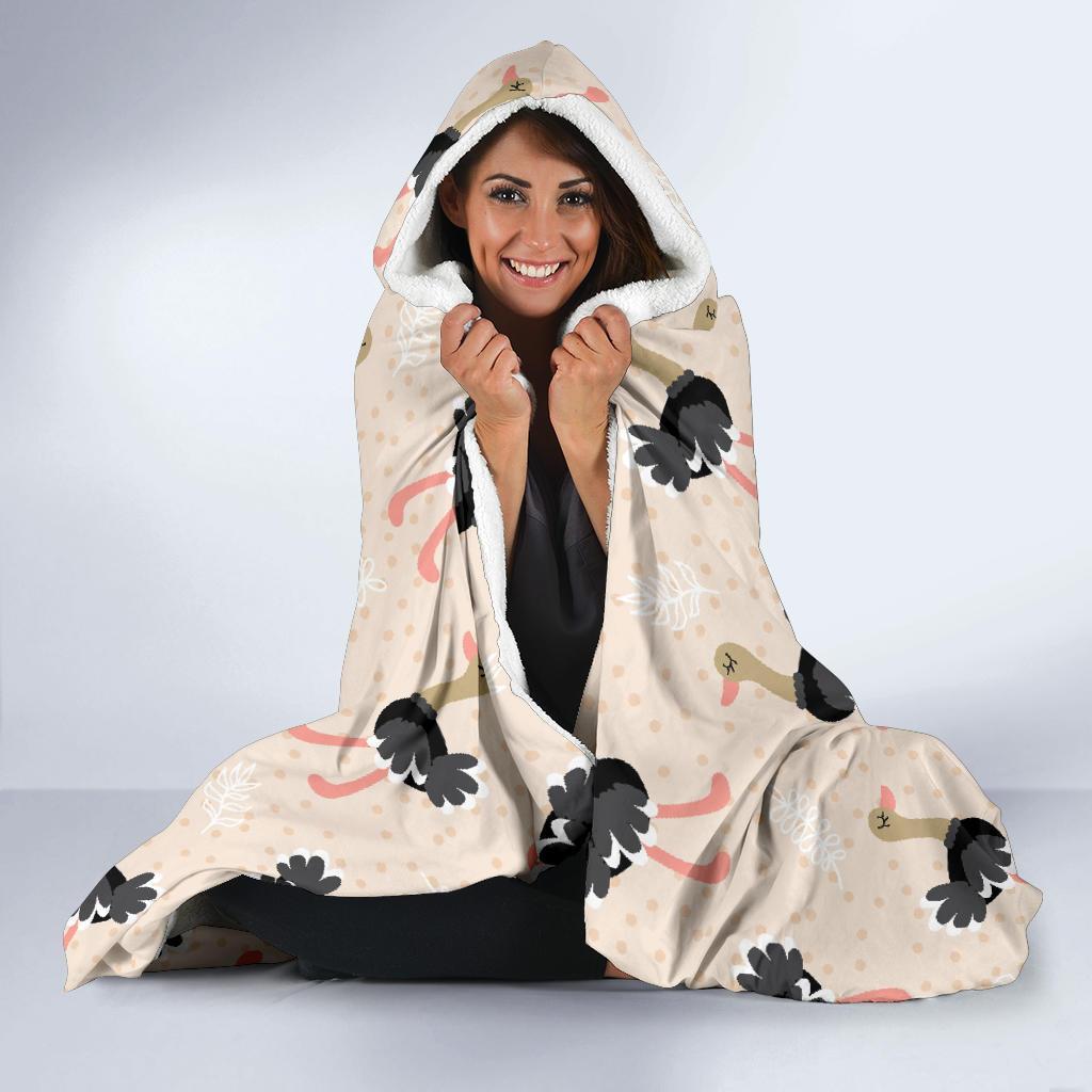 Ostrich Cute Pattern Print Hooded Blanket-grizzshop