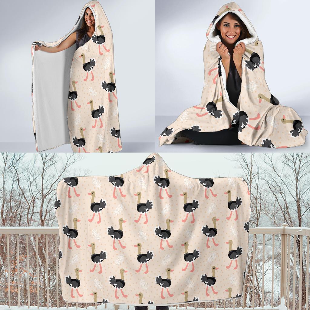 Ostrich Cute Pattern Print Hooded Blanket-grizzshop