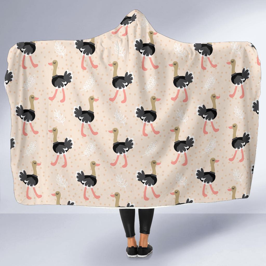 Ostrich Cute Pattern Print Hooded Blanket-grizzshop