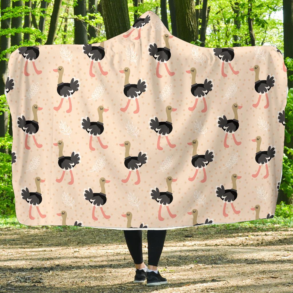 Ostrich Cute Pattern Print Hooded Blanket-grizzshop