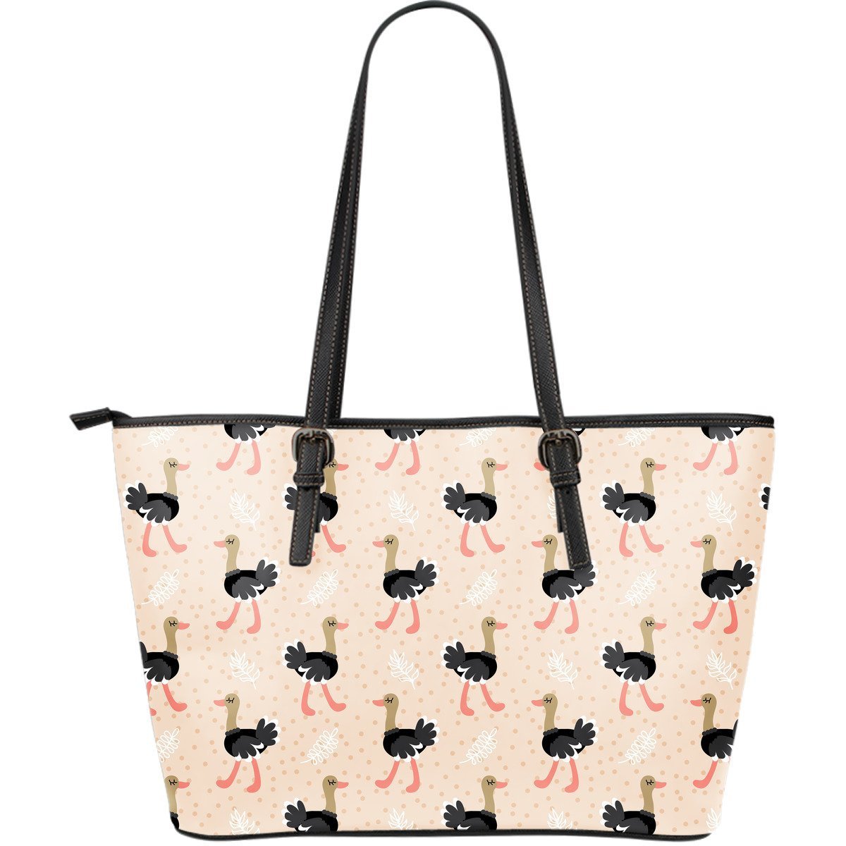 Ostrich Cute Pattern Print Leather Tote Bag-grizzshop