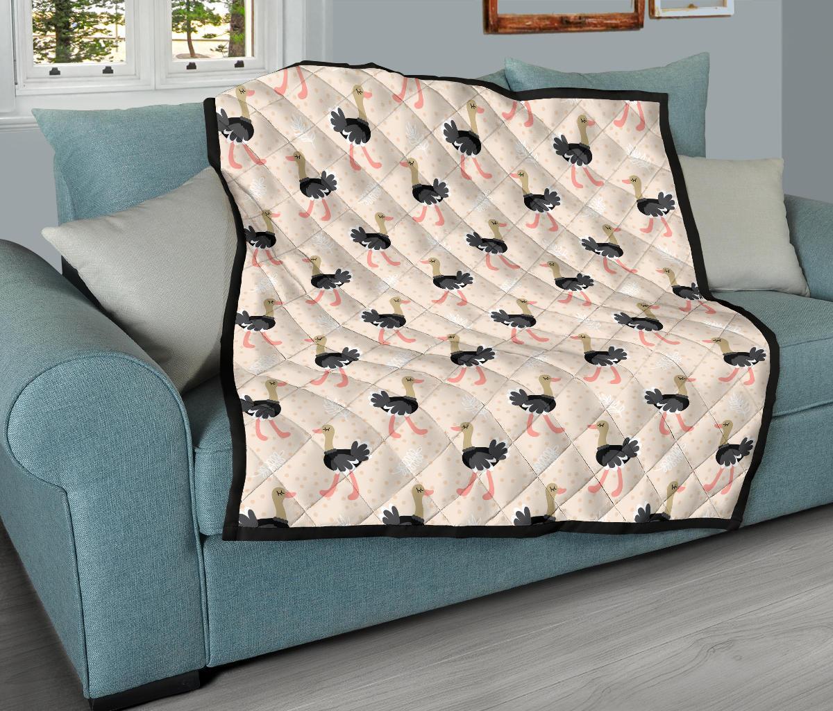 Ostrich Cute Pattern Print Quilt-grizzshop