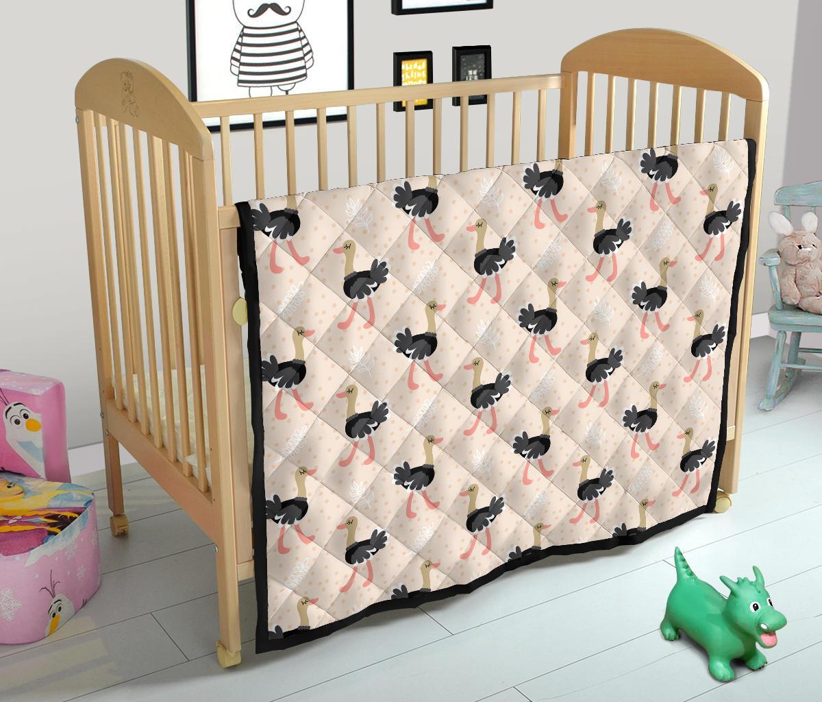 Ostrich Cute Pattern Print Quilt-grizzshop